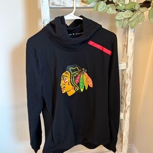 Fanatics Black Women Hoodie with Multicolor Feather Logo and Red Shoulder Stripe